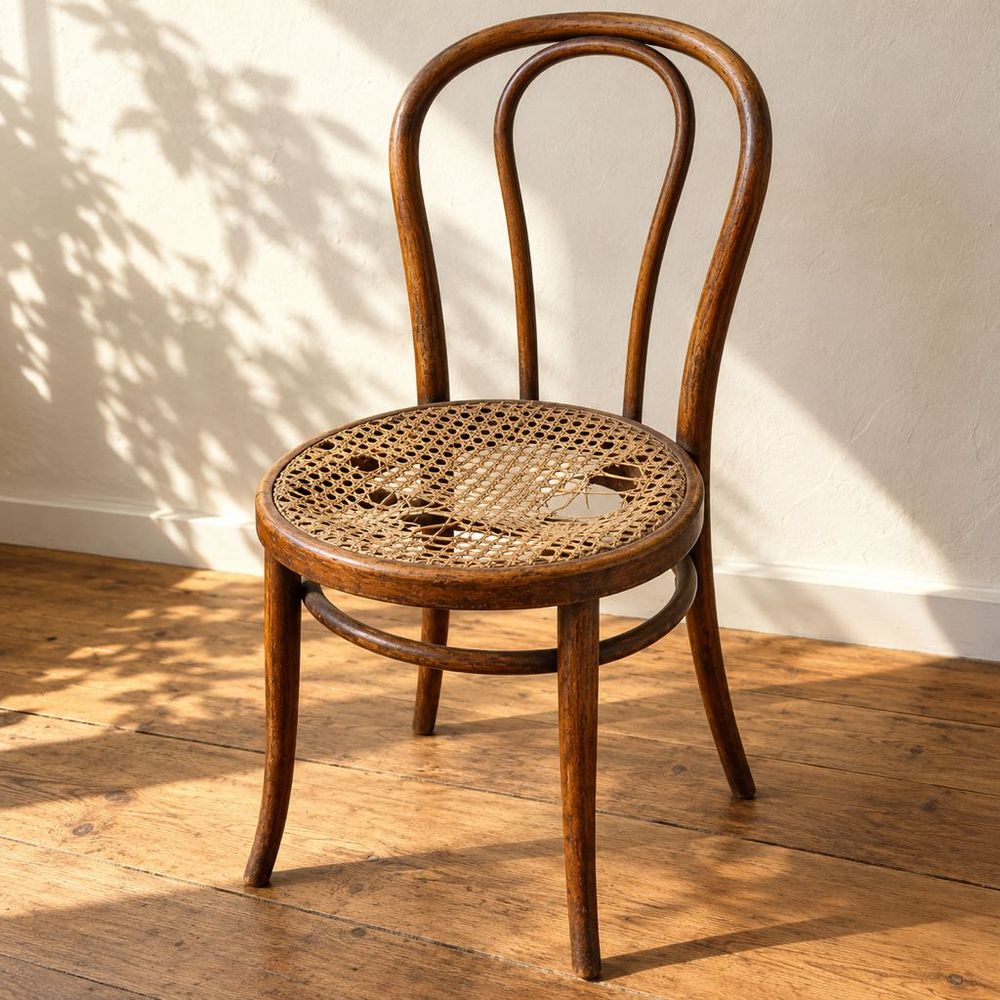 Chair with a broken cane seat